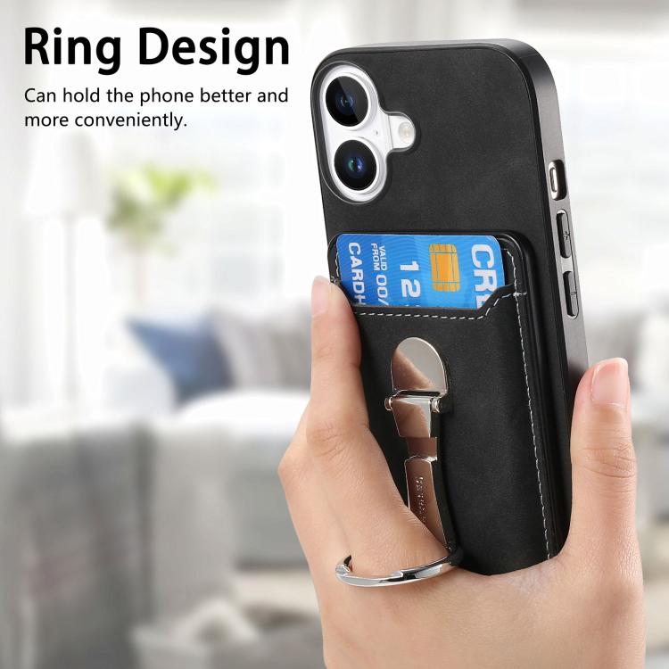 For iPhone 17 Retro Folding Ring Holder Card Bag MagSafe Phone Case