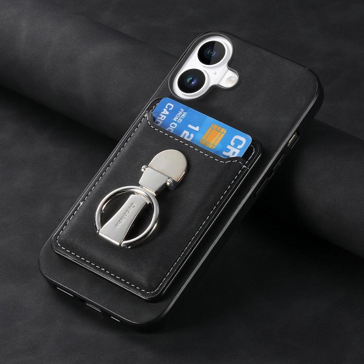 For iPhone 17 Retro Folding Ring Holder Card Bag MagSafe Phone Case