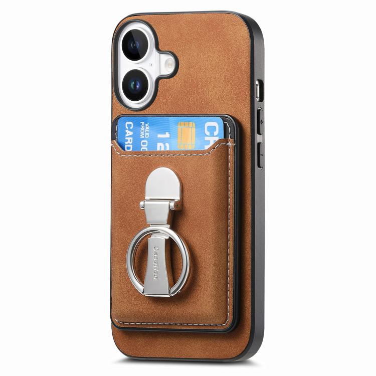 For iPhone 17 Retro Folding Ring Holder Card Bag MagSafe Phone Case