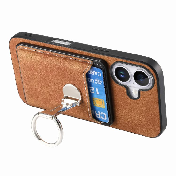 For iPhone 17 Retro Folding Ring Holder Card Bag MagSafe Phone Case