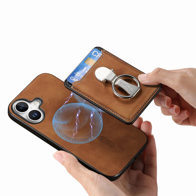 For iPhone 17 Retro Folding Ring Holder Card Bag MagSafe Phone Case