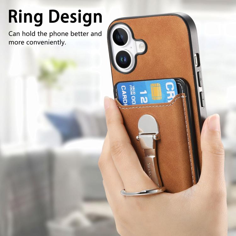 For iPhone 17 Retro Folding Ring Holder Card Bag MagSafe Phone Case