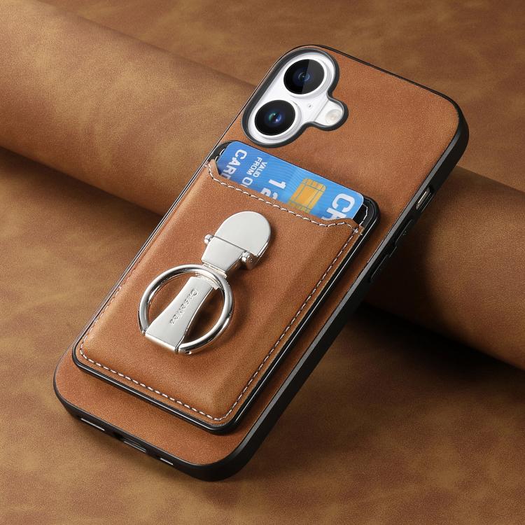 For iPhone 17 Retro Folding Ring Holder Card Bag MagSafe Phone Case