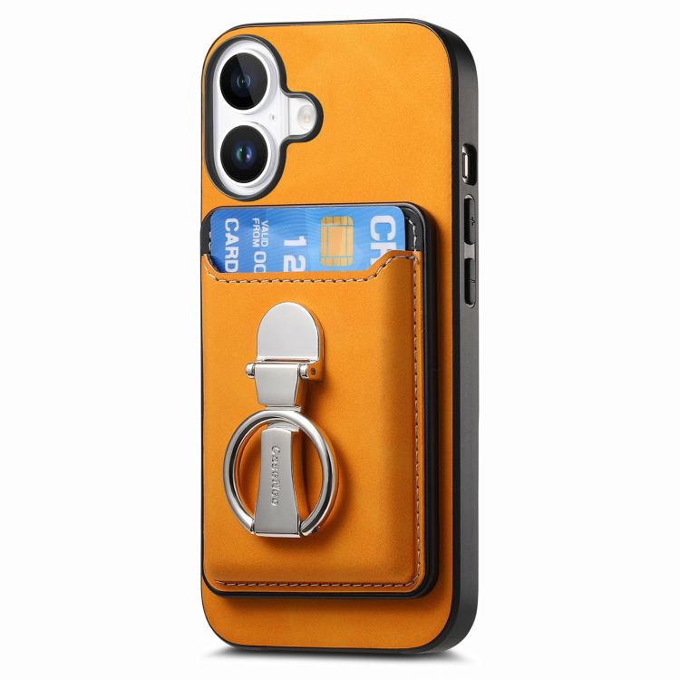 For iPhone 17 Retro Folding Ring Holder Card Bag MagSafe Phone Case
