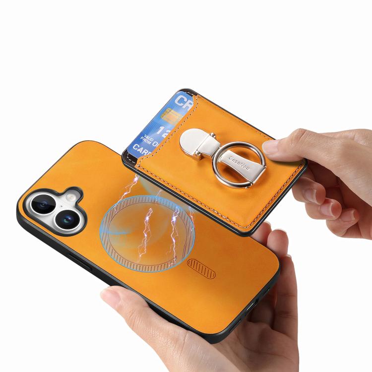 For iPhone 17 Retro Folding Ring Holder Card Bag MagSafe Phone Case