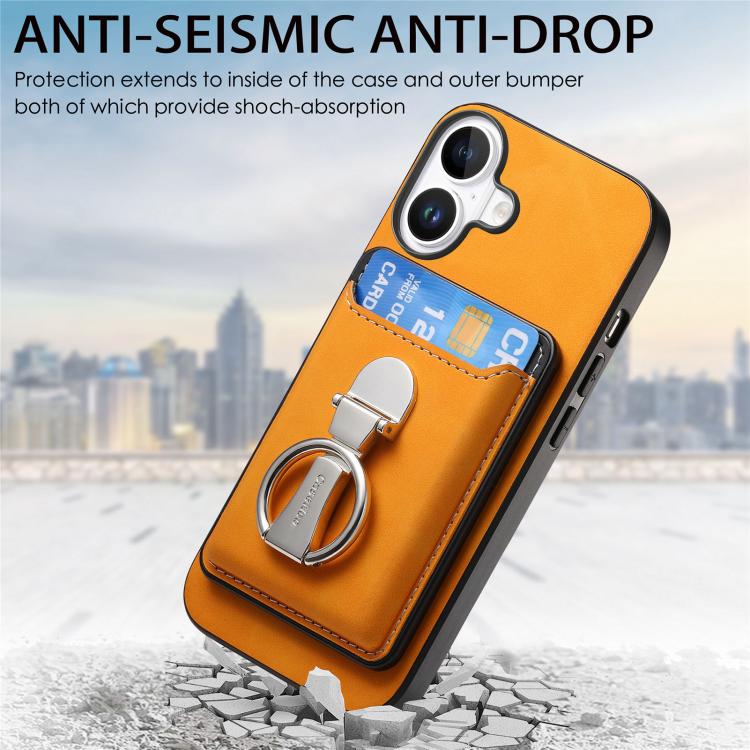 For iPhone 17 Retro Folding Ring Holder Card Bag MagSafe Phone Case