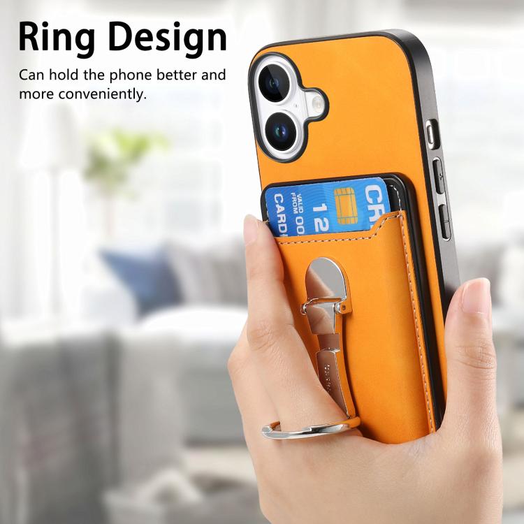 For iPhone 17 Retro Folding Ring Holder Card Bag MagSafe Phone Case
