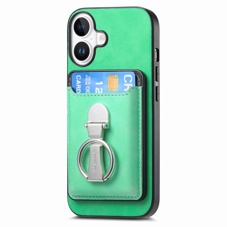 For iPhone 17 Retro Folding Ring Holder Card Bag MagSafe Phone Case