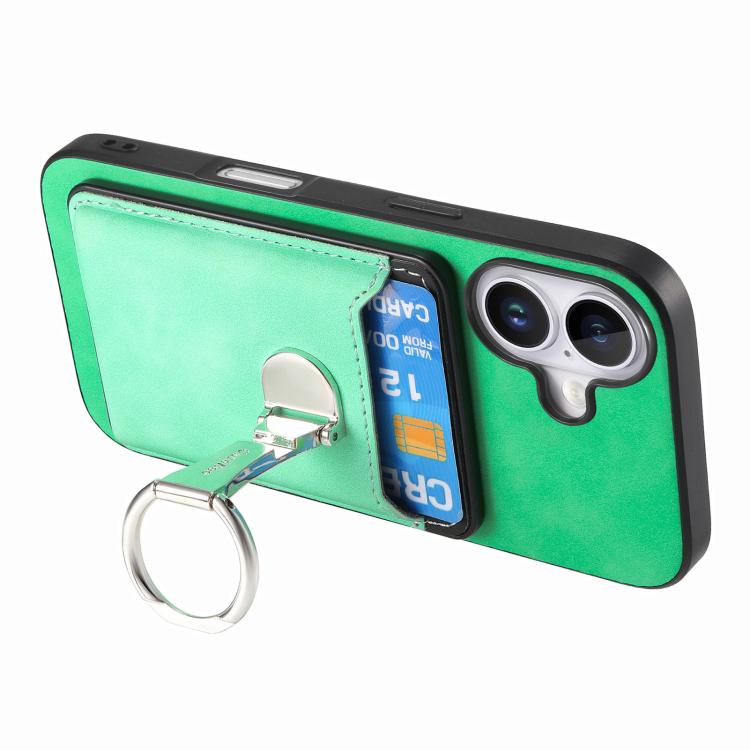 For iPhone 17 Retro Folding Ring Holder Card Bag MagSafe Phone Case