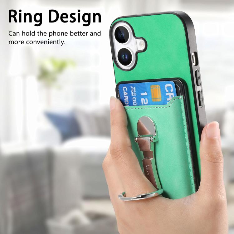 For iPhone 17 Retro Folding Ring Holder Card Bag MagSafe Phone Case