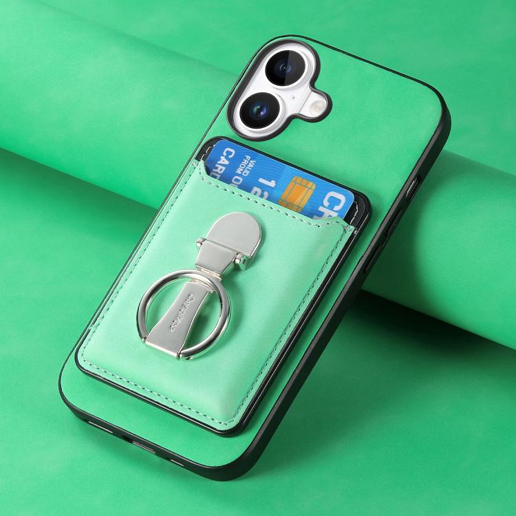 For iPhone 17 Retro Folding Ring Holder Card Bag MagSafe Phone Case