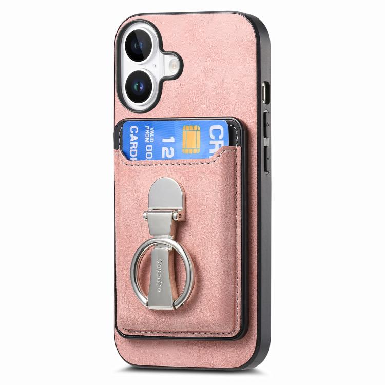 For iPhone 17 Retro Folding Ring Holder Card Bag MagSafe Phone Case