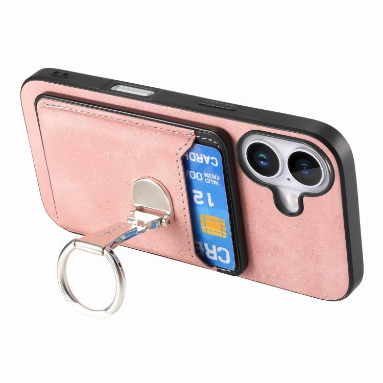 For iPhone 17 Retro Folding Ring Holder Card Bag MagSafe Phone Case