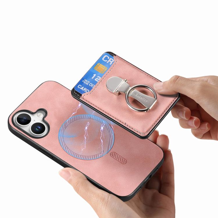 For iPhone 17 Retro Folding Ring Holder Card Bag MagSafe Phone Case