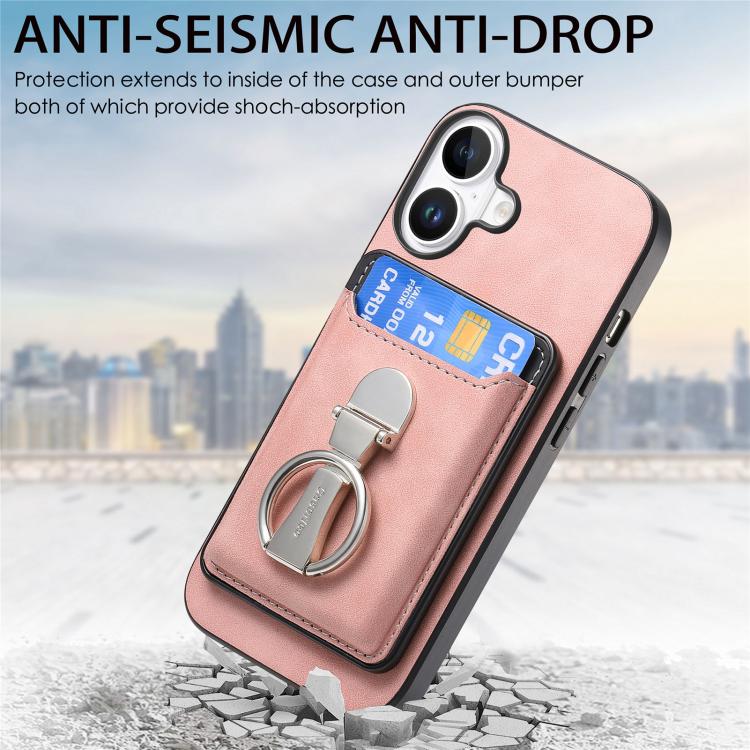 For iPhone 17 Retro Folding Ring Holder Card Bag MagSafe Phone Case