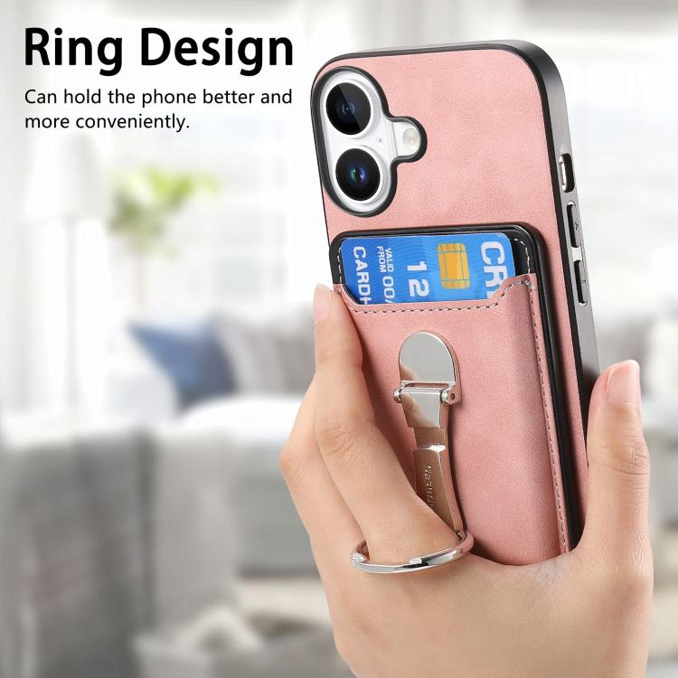 For iPhone 17 Retro Folding Ring Holder Card Bag MagSafe Phone Case