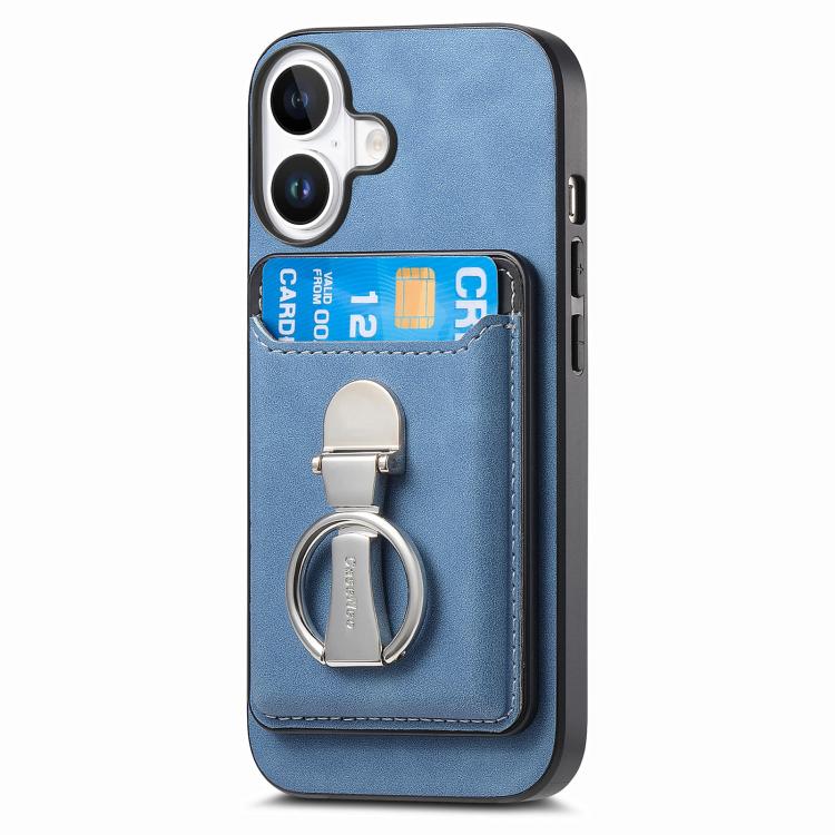 For iPhone 17 Retro Folding Ring Holder Card Bag MagSafe Phone Case
