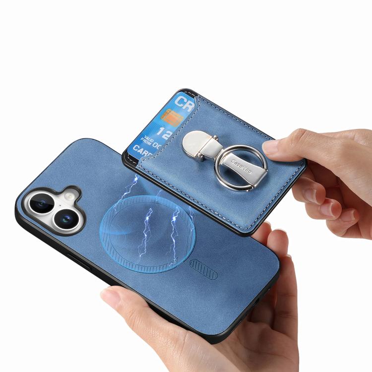 For iPhone 17 Retro Folding Ring Holder Card Bag MagSafe Phone Case
