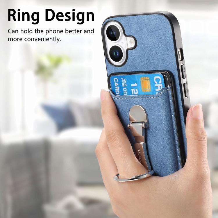 For iPhone 17 Retro Folding Ring Holder Card Bag MagSafe Phone Case