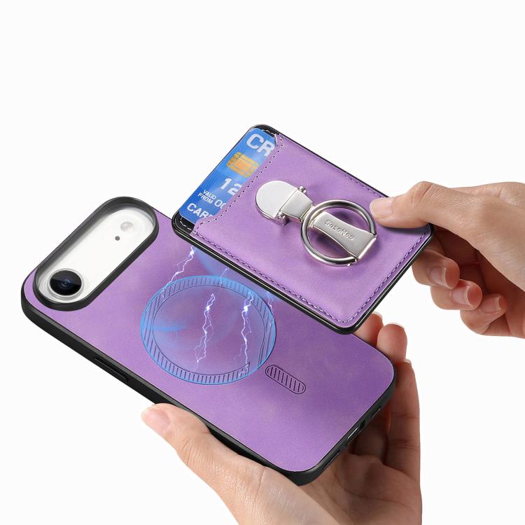 For iPhone Air Retro Folding Ring Holder Card Bag MagSafe Phone Case