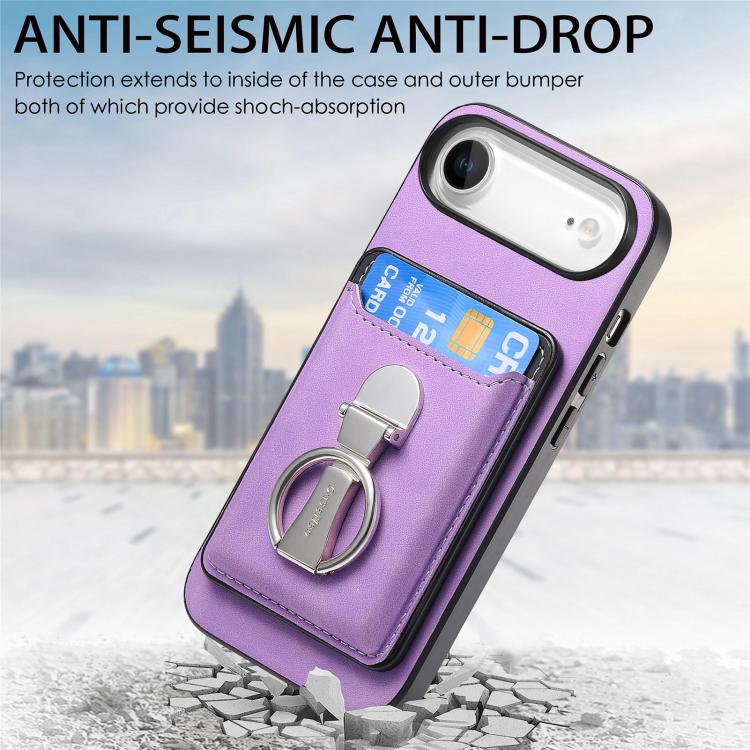 For iPhone Air Retro Folding Ring Holder Card Bag MagSafe Phone Case