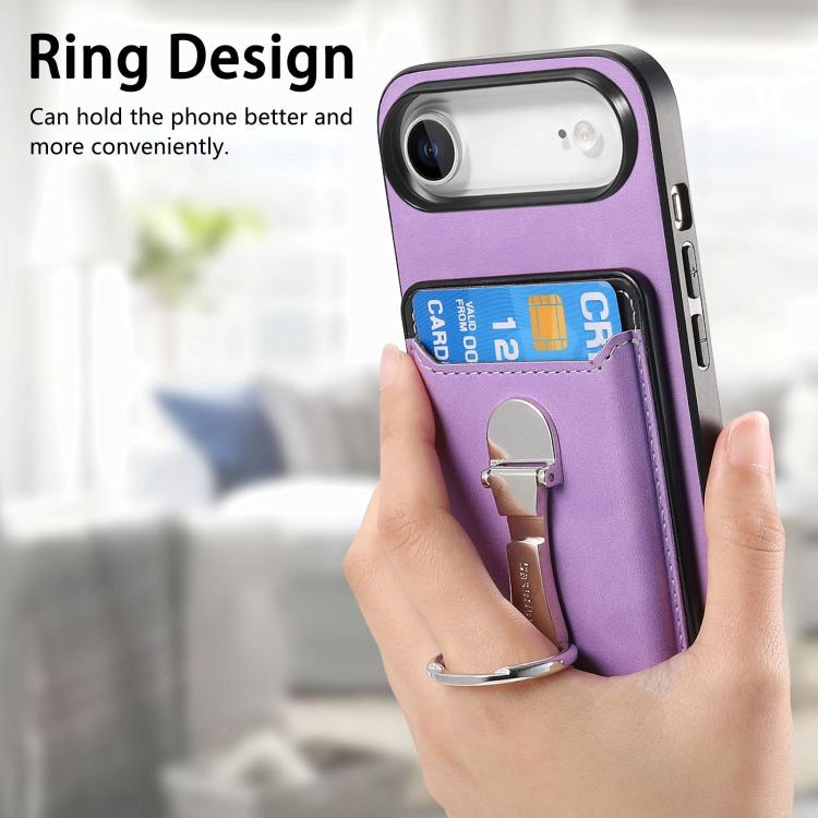 For iPhone Air Retro Folding Ring Holder Card Bag MagSafe Phone Case