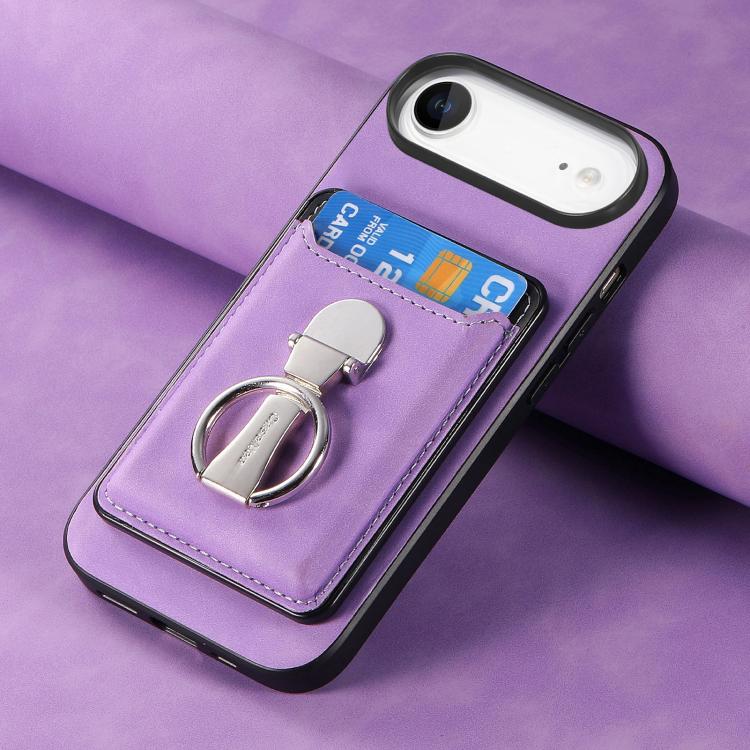 For iPhone Air Retro Folding Ring Holder Card Bag MagSafe Phone Case