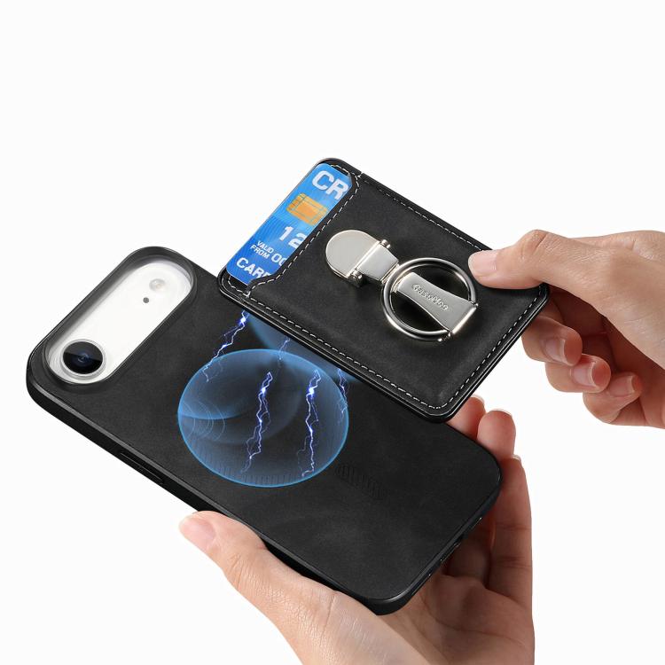 For iPhone Air Retro Folding Ring Holder Card Bag MagSafe Phone Case