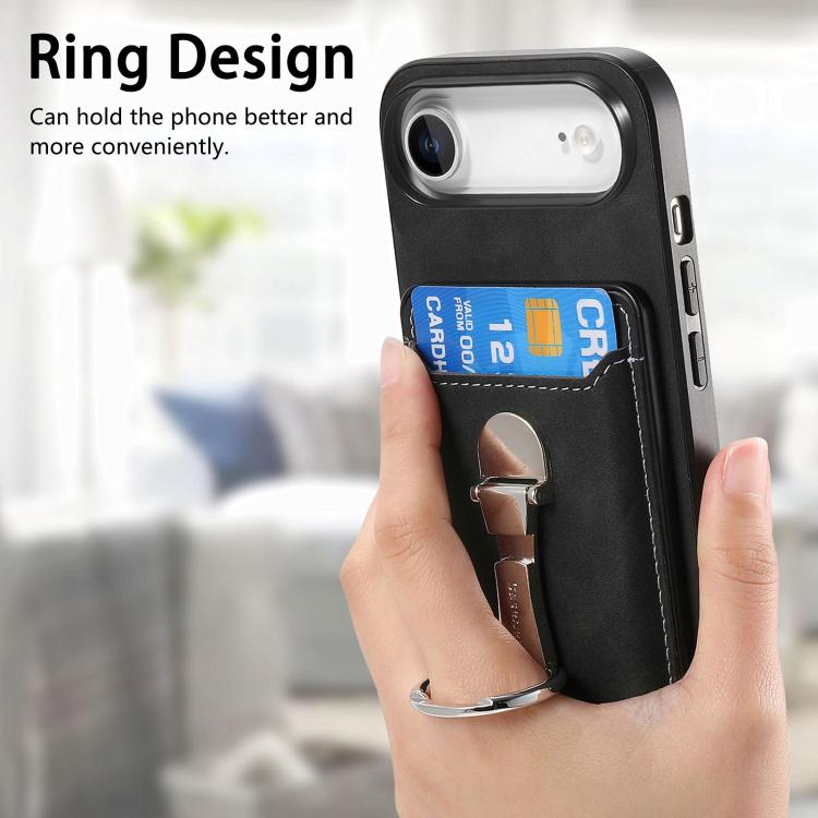 For iPhone Air Retro Folding Ring Holder Card Bag MagSafe Phone Case