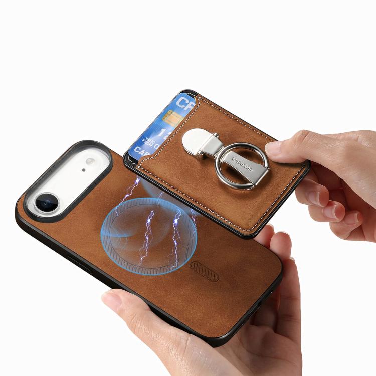 For iPhone Air Retro Folding Ring Holder Card Bag MagSafe Phone Case