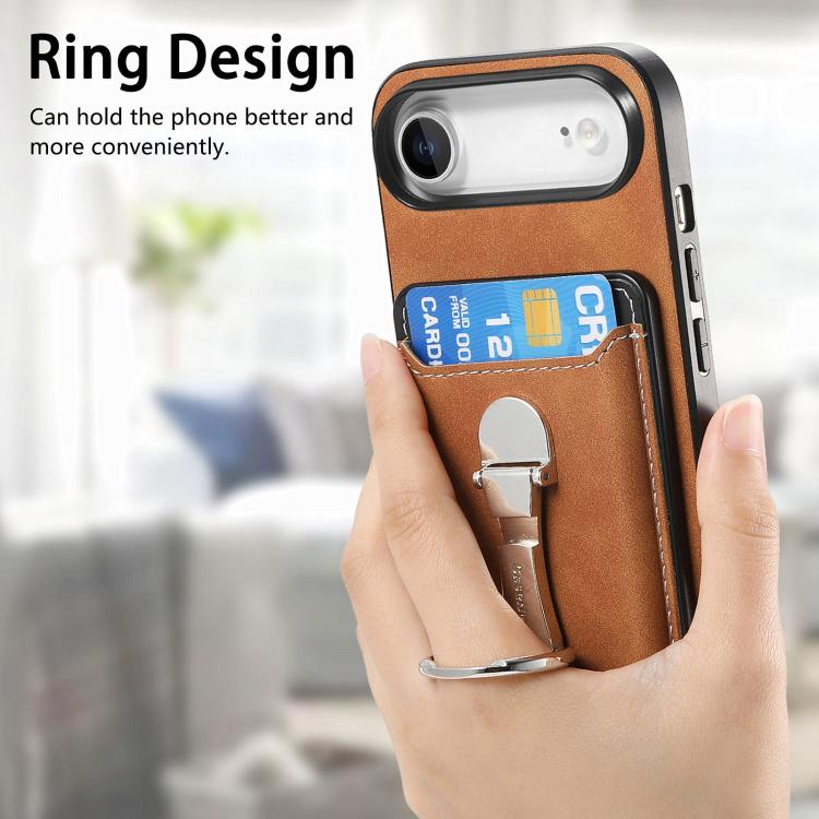 For iPhone Air Retro Folding Ring Holder Card Bag MagSafe Phone Case