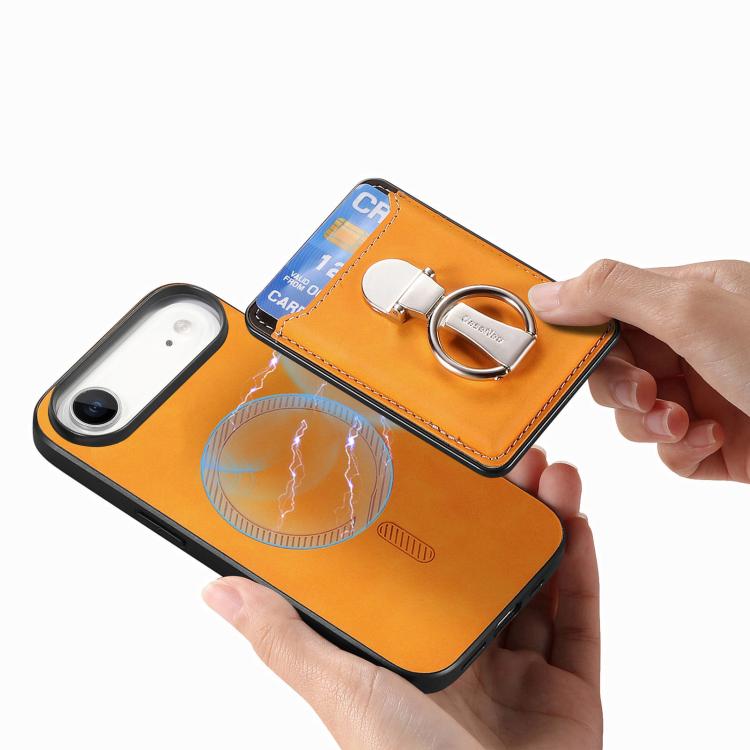 For iPhone Air Retro Folding Ring Holder Card Bag MagSafe Phone Case
