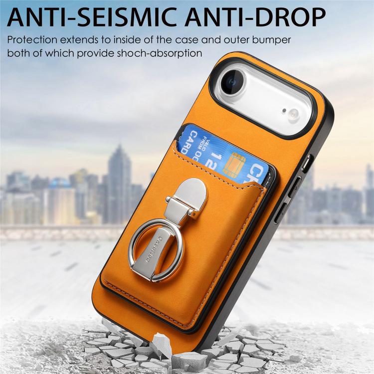 For iPhone Air Retro Folding Ring Holder Card Bag MagSafe Phone Case