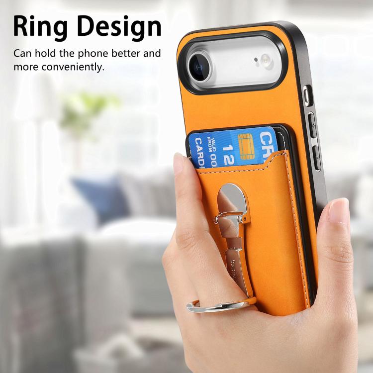 For iPhone Air Retro Folding Ring Holder Card Bag MagSafe Phone Case