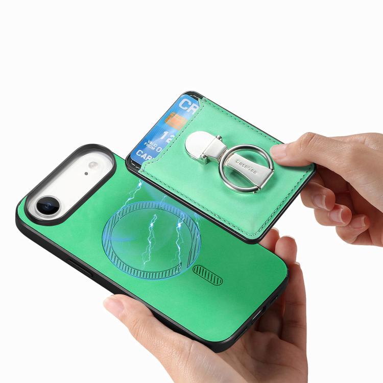 For iPhone Air Retro Folding Ring Holder Card Bag MagSafe Phone Case