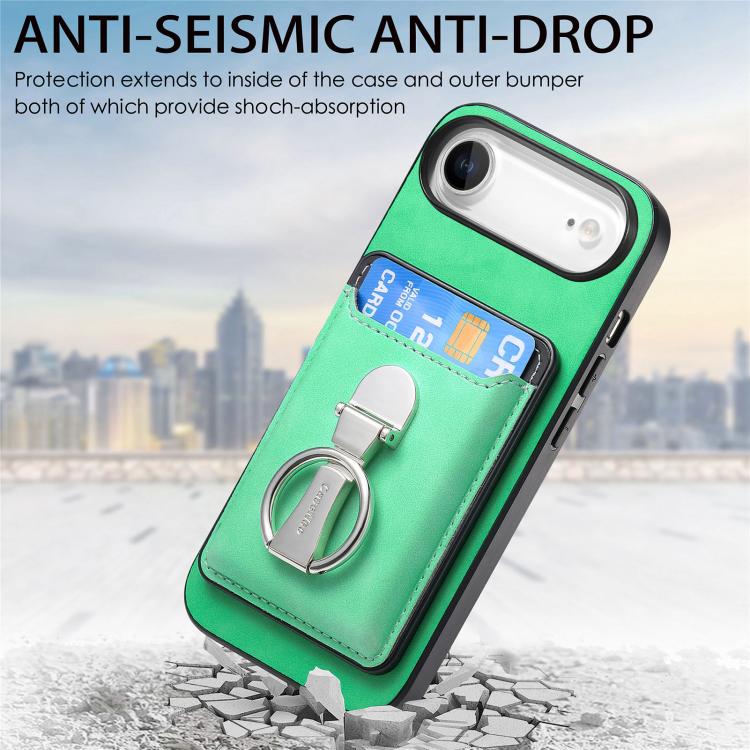 For iPhone Air Retro Folding Ring Holder Card Bag MagSafe Phone Case
