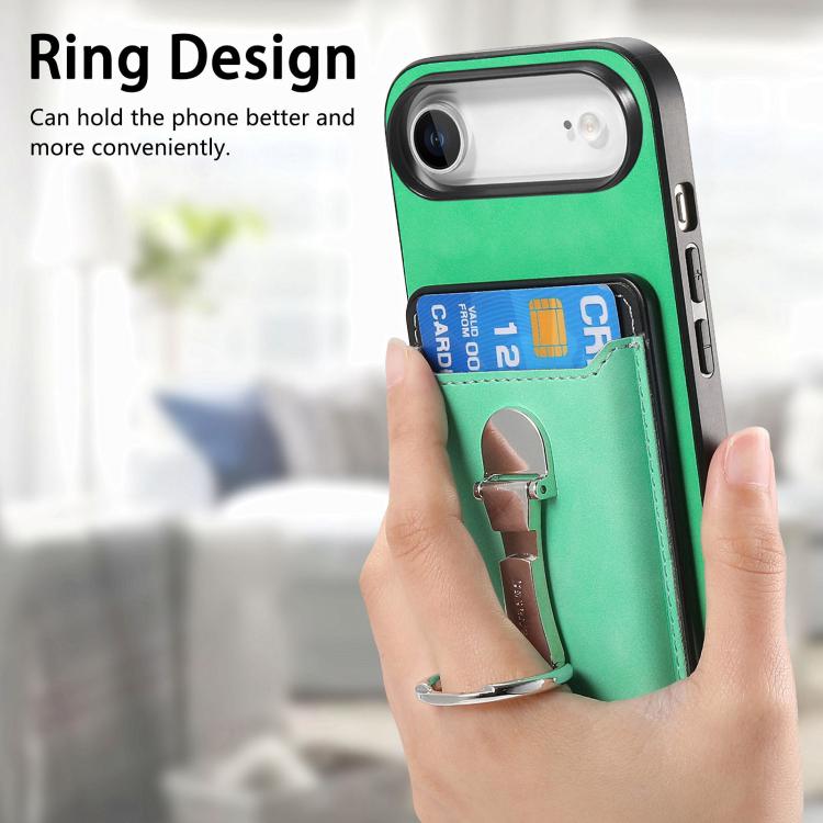 For iPhone Air Retro Folding Ring Holder Card Bag MagSafe Phone Case