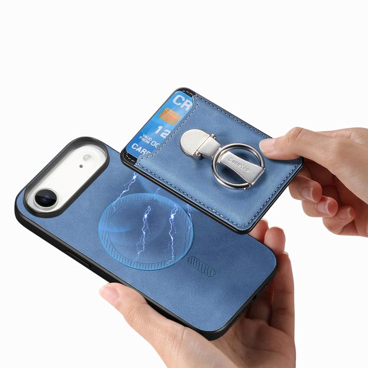 For iPhone Air Retro Folding Ring Holder Card Bag MagSafe Phone Case