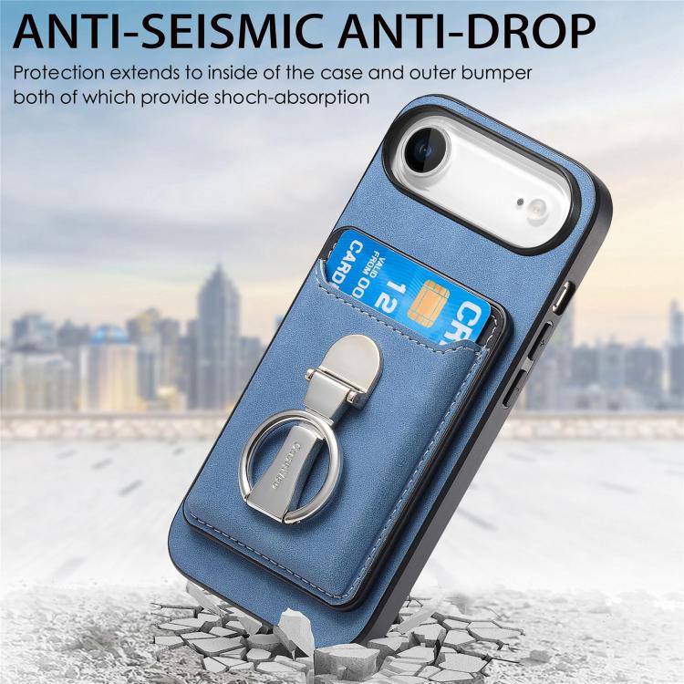 For iPhone Air Retro Folding Ring Holder Card Bag MagSafe Phone Case