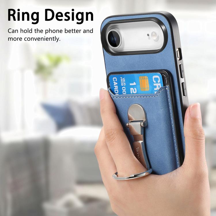 For iPhone Air Retro Folding Ring Holder Card Bag MagSafe Phone Case