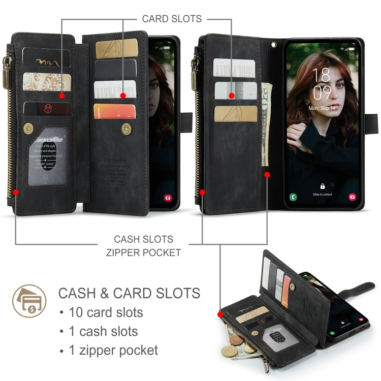 For Samsung Galaxy S24 FE 5G CaseMe C30 Card Slots Zipper Wallet Leather Phone Case