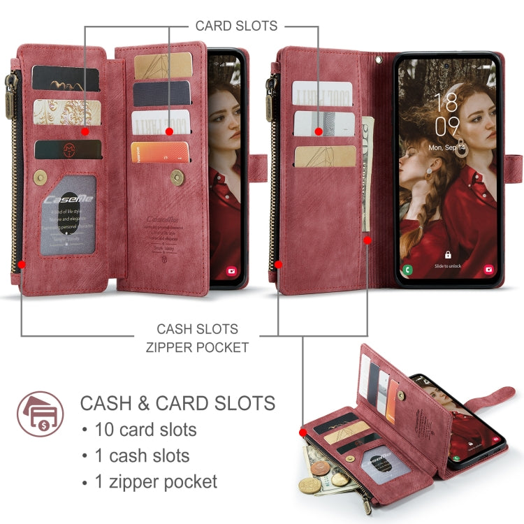 For Samsung Galaxy S24 FE 5G CaseMe C30 Card Slots Zipper Wallet Leather Phone Case