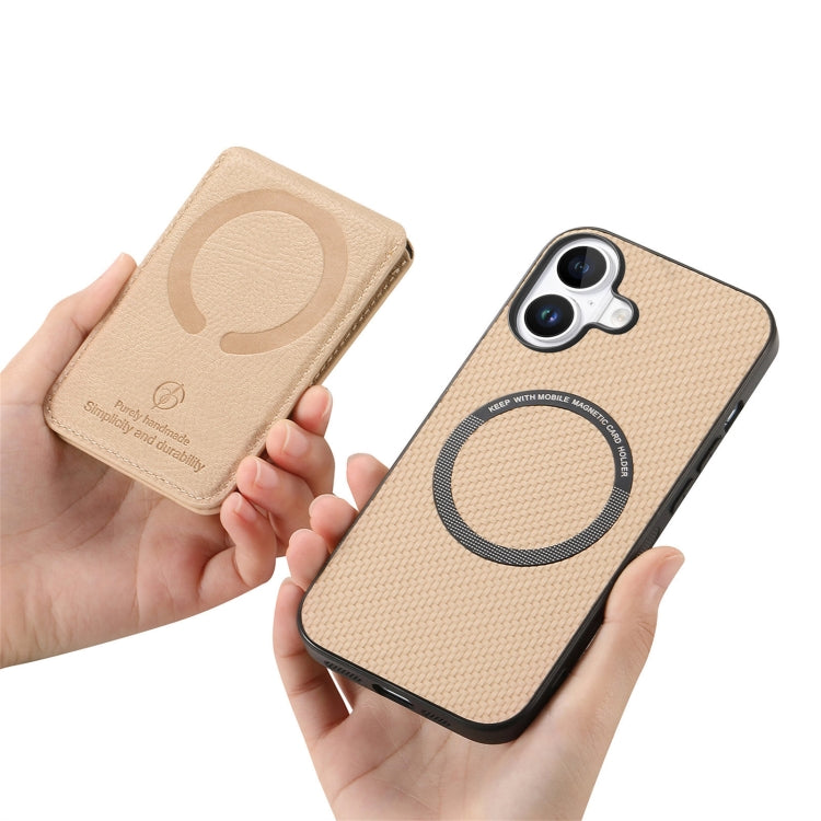 For iPhone 16 Carbon Fiber MagSafe Vertical Flip Card Bag Phone Case