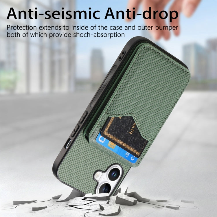 For iPhone 16 Carbon Fiber MagSafe Vertical Flip Card Bag Phone Case
