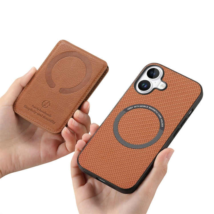 For iPhone 16 Carbon Fiber MagSafe Vertical Flip Card Bag Phone Case