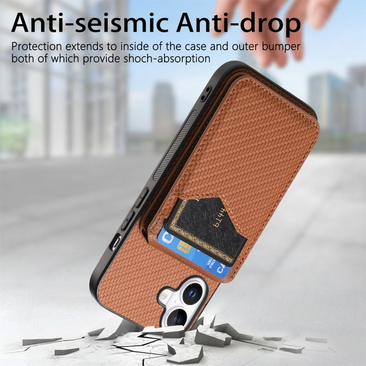 For iPhone 16 Carbon Fiber MagSafe Vertical Flip Card Bag Phone Case
