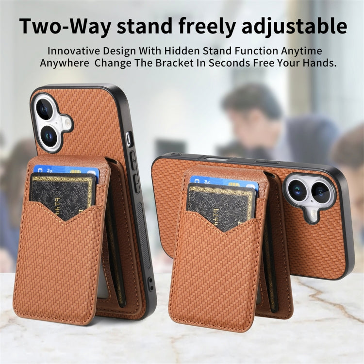 For iPhone 16 Carbon Fiber MagSafe Vertical Flip Card Bag Phone Case