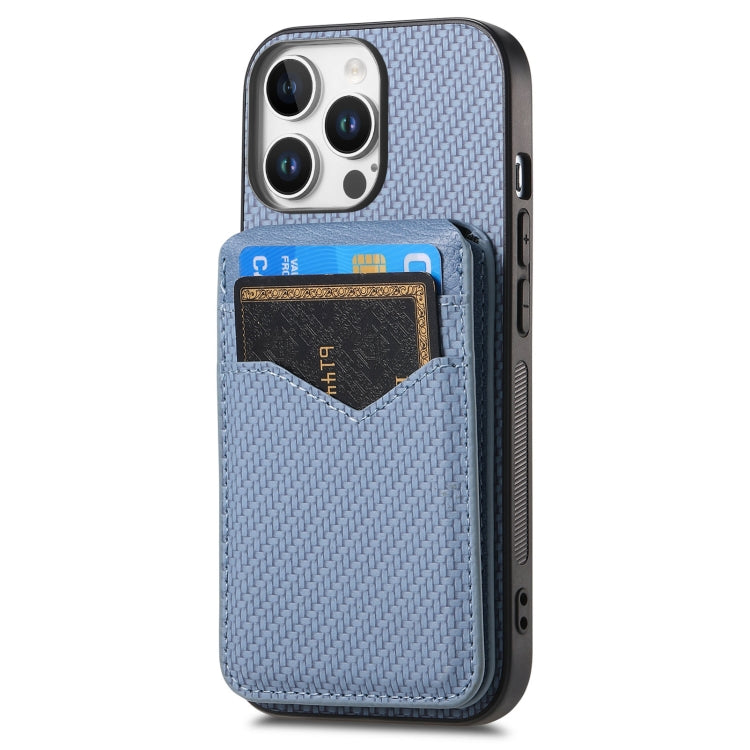 For iPhone 16 Pro Carbon Fiber MagSafe Vertical Flip Card Bag Phone Case