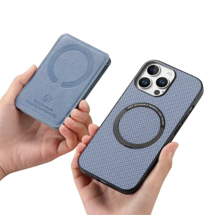 For iPhone 16 Pro Carbon Fiber MagSafe Vertical Flip Card Bag Phone Case