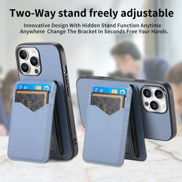 For iPhone 16 Pro Carbon Fiber MagSafe Vertical Flip Card Bag Phone Case